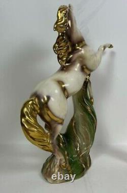 Large Vintage USA California Ceramic Pinto Horse Statue White and Gold 25 Inches