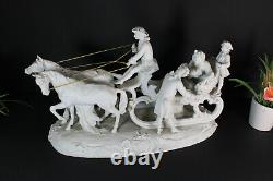 Large antique bisque porcelain carriage horses statue group signed 19thc