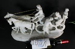 Large antique bisque porcelain carriage horses statue group signed 19thc