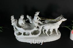 Large antique bisque porcelain carriage horses statue group signed 19thc