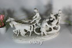 Large antique bisque porcelain carriage horses statue group signed 19thc