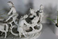 Large antique bisque porcelain carriage horses statue group signed 19thc