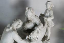 Large antique bisque porcelain carriage horses statue group signed 19thc