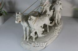 Large antique bisque porcelain carriage horses statue group signed 19thc