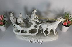 Large antique bisque porcelain carriage horses statue group signed 19thc