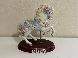 Lenox Porcelain Carousel Horse Figurine with Pink & Blue Ribbons & Flowers
