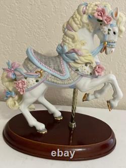 Lenox Porcelain Carousel Horse Figurine with Pink & Blue Ribbons & Flowers