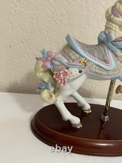Lenox Porcelain Carousel Horse Figurine with Pink & Blue Ribbons & Flowers