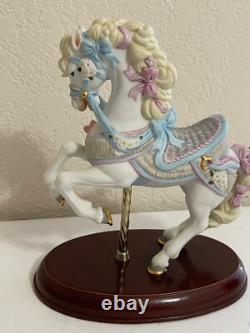 Lenox Porcelain Carousel Horse Figurine with Pink & Blue Ribbons & Flowers
