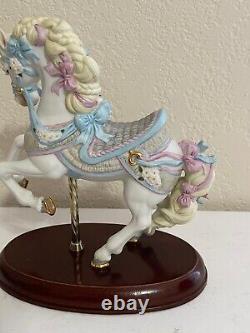 Lenox Porcelain Carousel Horse Figurine with Pink & Blue Ribbons & Flowers