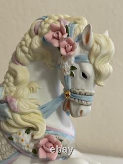 Lenox Porcelain Carousel Horse Figurine with Pink & Blue Ribbons & Flowers