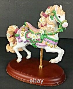 Lenox1993 Porcelain The Carousel Christmas Horse Poinsettias Wood Pedestal