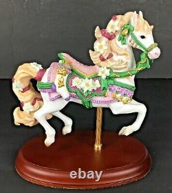 Lenox1993 Porcelain The Carousel Christmas Horse Poinsettias Wood Pedestal