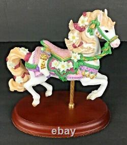 Lenox1993 Porcelain The Carousel Christmas Horse Poinsettias Wood Pedestal