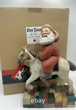 Leo Smith Folk Art SANTA ON WHITE HORSE Hand Signed Dept 56 OUR TOWN 1999