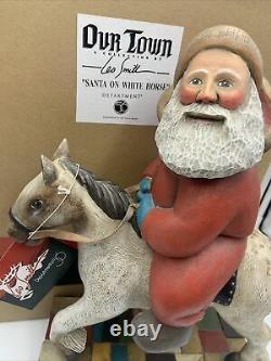 Leo Smith Folk Art SANTA ON WHITE HORSE Hand Signed Dept 56 OUR TOWN 1999