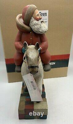 Leo Smith Folk Art SANTA ON WHITE HORSE Hand Signed Dept 56 OUR TOWN 1999