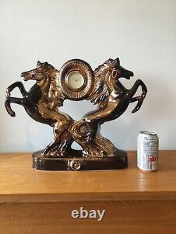 Lg MCM Vintage Mantel Clock Kaiser West Germany 2 Horses Equestrian Gilded