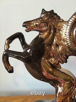 Lg MCM Vintage Mantel Clock Kaiser West Germany 2 Horses Equestrian Gilded