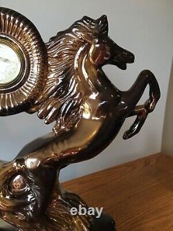 Lg MCM Vintage Mantel Clock Kaiser West Germany 2 Horses Equestrian Gilded