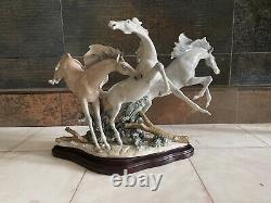 Lladro -Born Free Horses Sculpture Figurine Collectibles. Wood Base Included