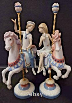 Lladro Girl 1469 & Boy 1470 Riding Carousel Horse