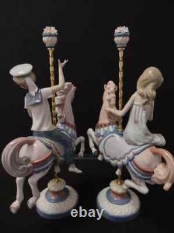 Lladro Girl 1469 & Boy 1470 Riding Carousel Horse