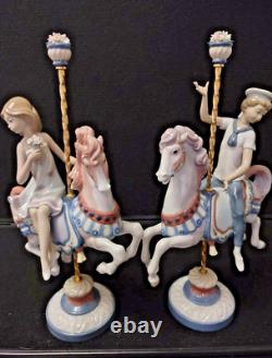Lladro Girl 1469 & Boy 1470 Riding Carousel Horse