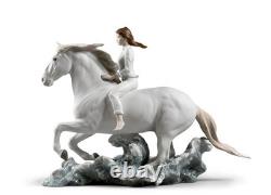 Lladro Riding Her Horse on Seashore Figurine Matte White 01009371