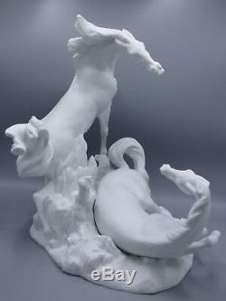 Lladro Two Horses Playing Porcelain Figurine 4597 White Matte Finish Early Mark