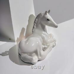 Lomonosov 2 Pc USSR Porcelain Grazing Foal Horse Lg Rare Figurine+ Baby White