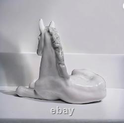 Lomonosov 2 Pc USSR Porcelain Grazing Foal Horse Lg Rare Figurine+ Baby White