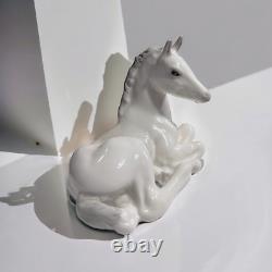 Lomonosov USSR Porcelain Grazing Foal Horse Lg Rare Figurine+ Baby White 2-Set