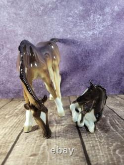 Lomonosov Vintage Imperial Porcelain Brown Grazing Foal & Resting Foal