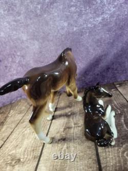 Lomonosov Vintage Imperial Porcelain Brown Grazing Foal & Resting Foal