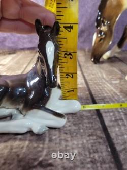 Lomonosov Vintage Imperial Porcelain Brown Grazing Foal & Resting Foal