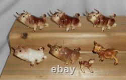 Lot #14 Vintage Discontinued HR Hagen Renaker Mini Cartoon 5 Bulls 1 Cow & Calf