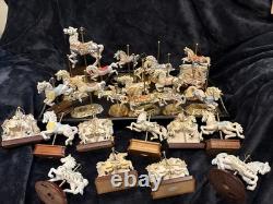 Lot Of 27 Vintage Carousel Collection Porcelain Horses On Wood Or Brass Posts