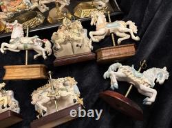 Lot Of 27 Vintage Carousel Collection Porcelain Horses On Wood Or Brass Posts