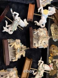 Lot Of 27 Vintage Carousel Collection Porcelain Horses On Wood Or Brass Posts