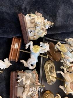 Lot Of 27 Vintage Carousel Collection Porcelain Horses On Wood Or Brass Posts