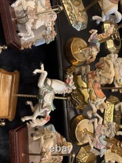 Lot Of 27 Vintage Carousel Collection Porcelain Horses On Wood Or Brass Posts