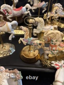 Lot Of 27 Vintage Carousel Collection Porcelain Horses On Wood Or Brass Posts