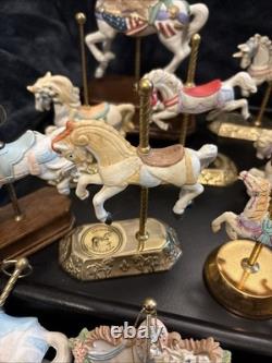 Lot Of 27 Vintage Carousel Collection Porcelain Horses On Wood Or Brass Posts