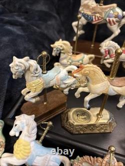 Lot Of 27 Vintage Carousel Collection Porcelain Horses On Wood Or Brass Posts