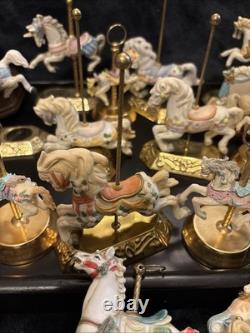Lot Of 27 Vintage Carousel Collection Porcelain Horses On Wood Or Brass Posts