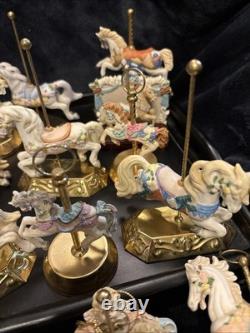 Lot Of 27 Vintage Carousel Collection Porcelain Horses On Wood Or Brass Posts