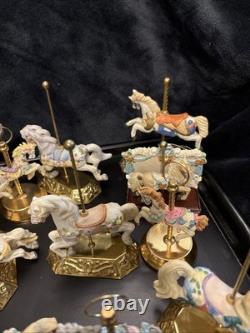 Lot Of 27 Vintage Carousel Collection Porcelain Horses On Wood Or Brass Posts