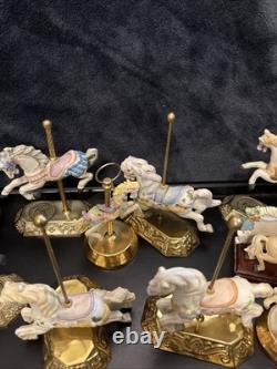 Lot Of 27 Vintage Carousel Collection Porcelain Horses On Wood Or Brass Posts