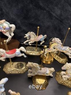 Lot Of 27 Vintage Carousel Collection Porcelain Horses On Wood Or Brass Posts